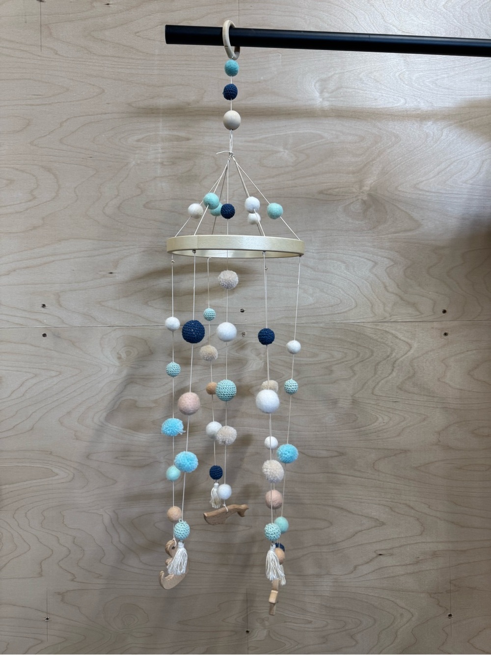 Handmade Blue & Cream Pom-Pom Baby Mobile